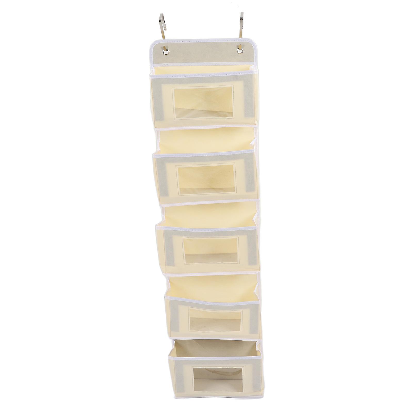 Over Door Hanging Organizer Wall Mount Storage with Hooks for Pantry Nursery Kitchen Closet Dorm Beige 5 Pockets