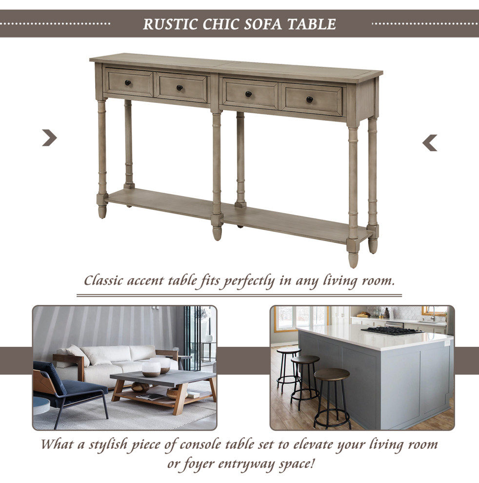 58 quotTwo Drawer Console Table With Bottom Shelf for Living Room Gray Wash   Rustic   Console Tables   by TATEUS LLC  Houzz