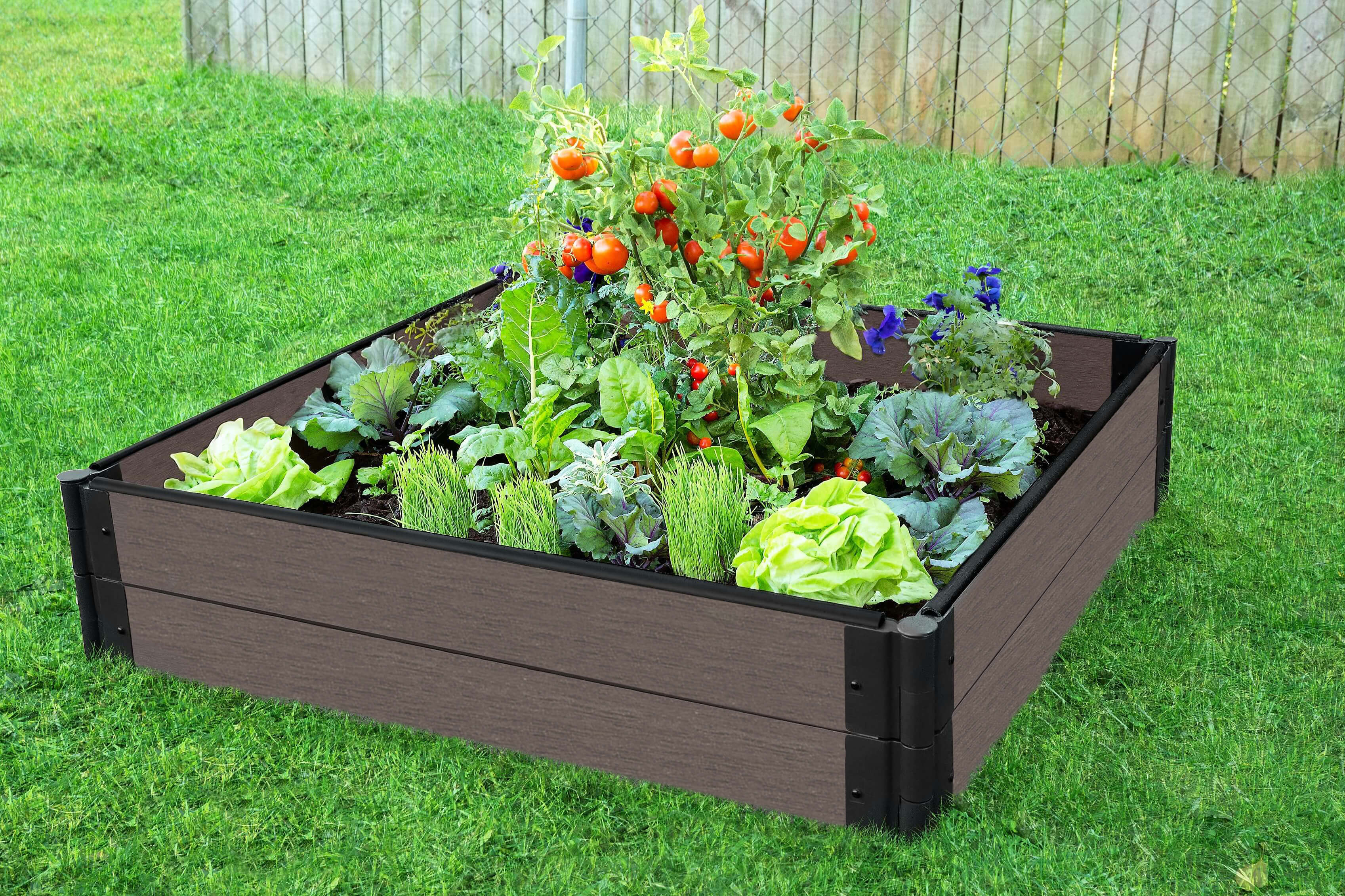 Frame It All Tool-Free Weathered Wood Raised Garden Bed 4' x 4' x 11