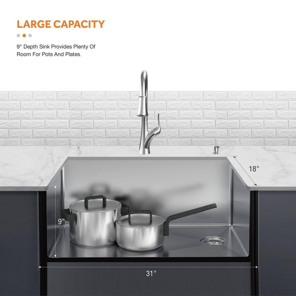 Glacier Bay All-in-One Undermount Stainless Steel 31 in. Kitchen Sink VUR3118A1PA1