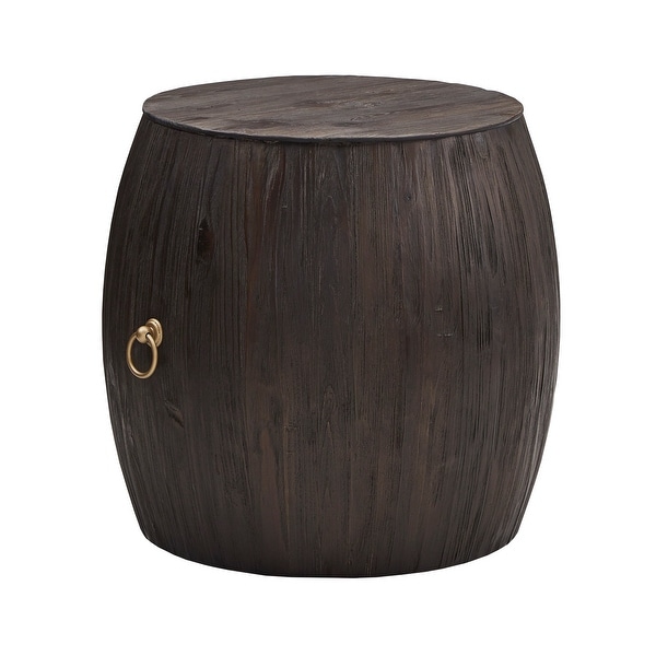 Jaune Reclaimed Wood and Gold Ring Wine Barrel End Table by iNSPIRE Q Artisan