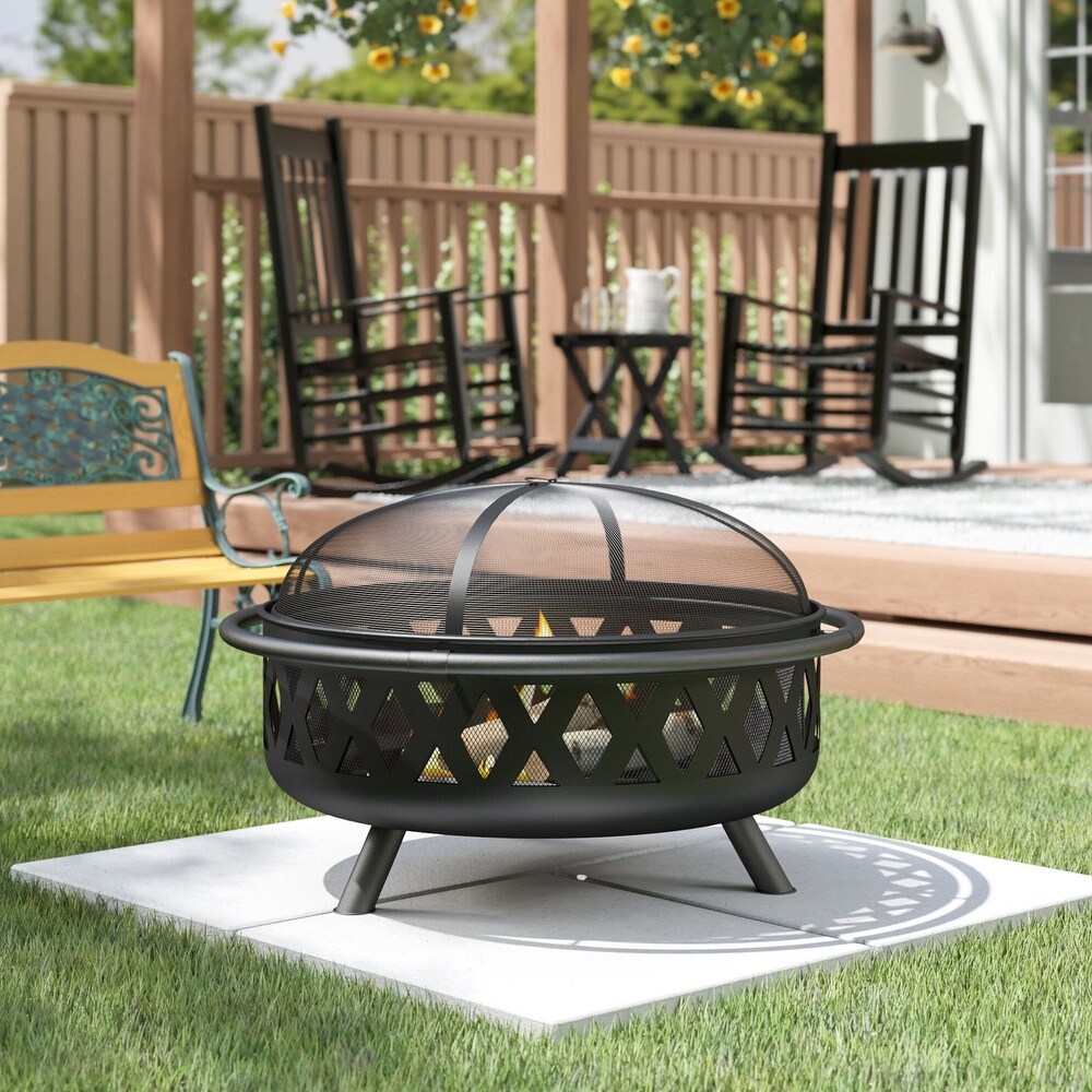 36 Inch Premium Portable Fire Pit Outdoor Garden Wood Burning And Grill Pit