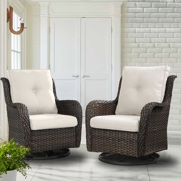 Pocassy PE Wicker Rocking Chair Swivel Chairs Glider Chair