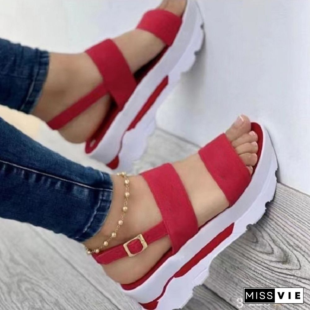 Women Summer Platform Sandals Buckle Strap Open Toe Thick Bottom Punk Ladies Casual Flats Beach Shoes Sandalias De Mujer