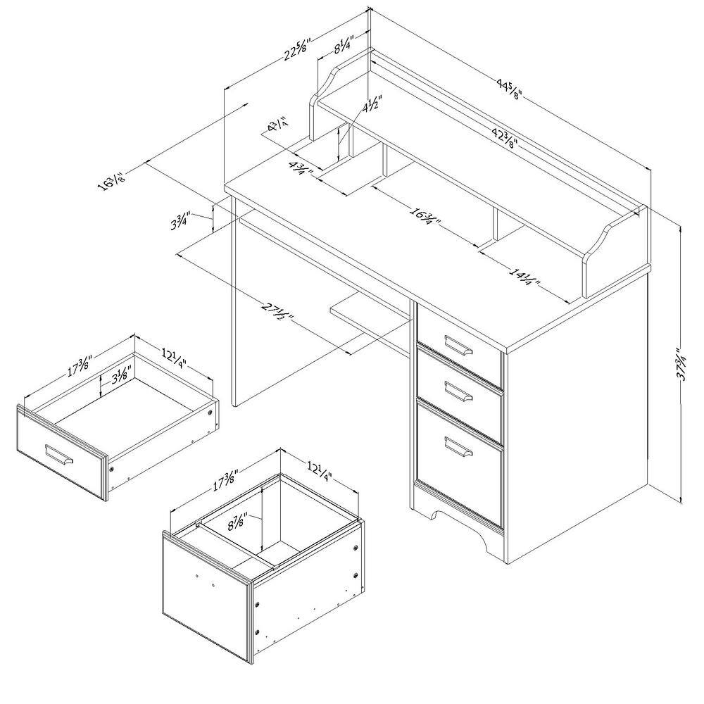 South Shore 44.75 in. Gray Maple Rectangular 3 -Drawer Computer Desk with Hutch 12108