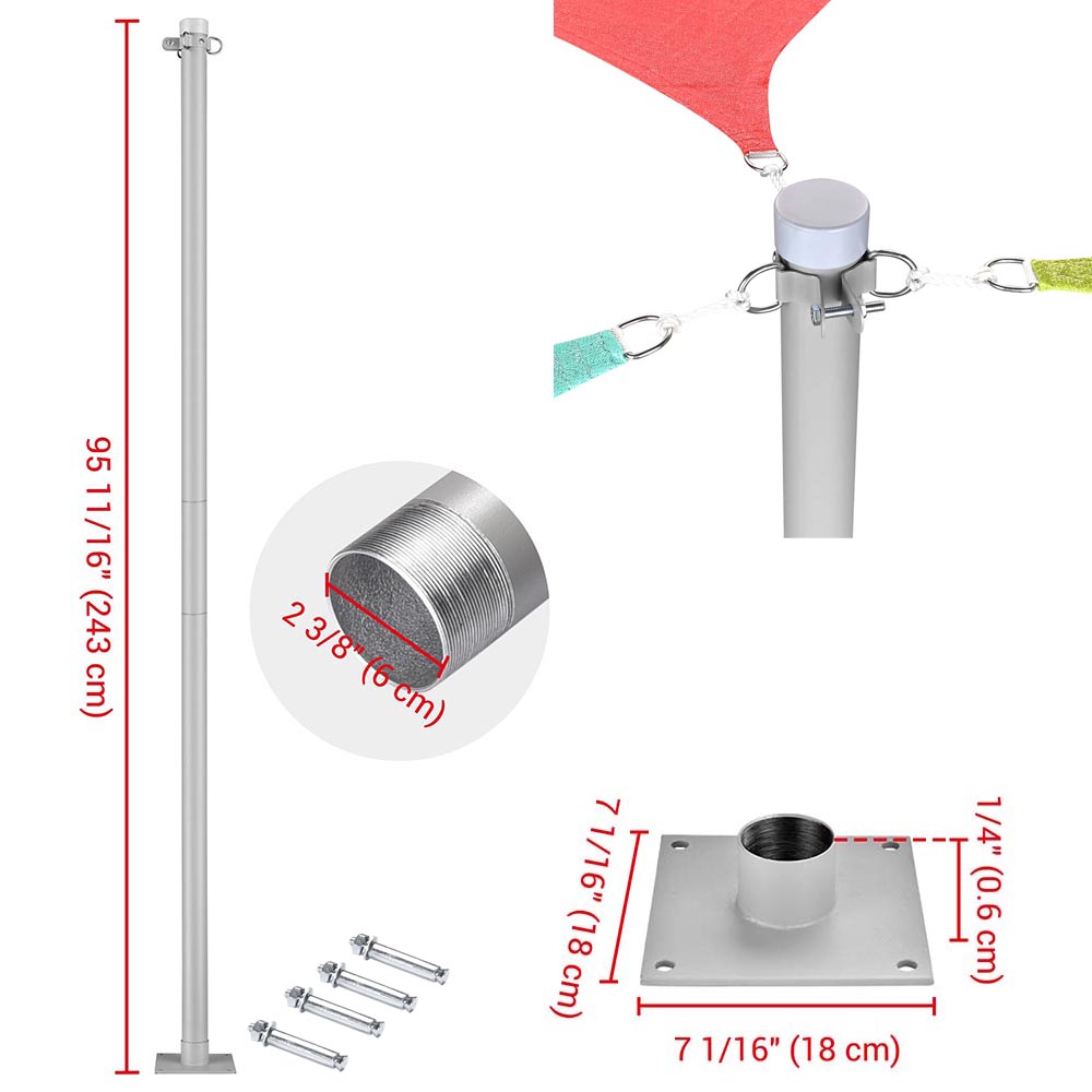 Yescom Shade Sail Posts (Pole, Base, Extension, D-Ring Clamp)