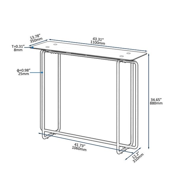 Rectangular Single Layer Console Table with Tempered Glass Tabletop