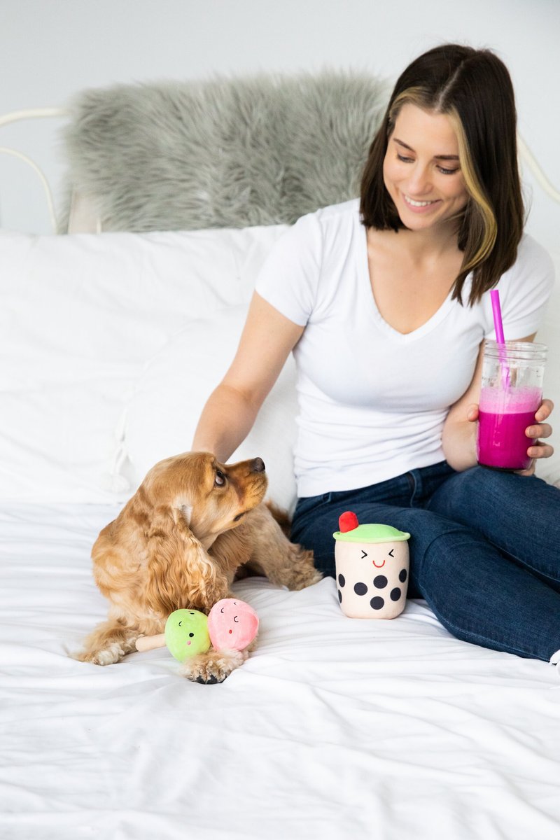 Pearhead Boba Bubble Tea and Mochi Dog Toys， 2 count