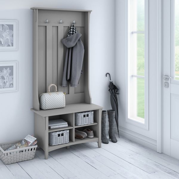 Bush Furniture Salinas Hall Tree with Storage Bench in Cape Cod Gray