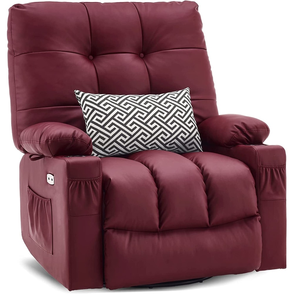 MCombo Large Power Swivel Glider Rocker Recliner Chair with Massage and Heat  Faux Leather 7748