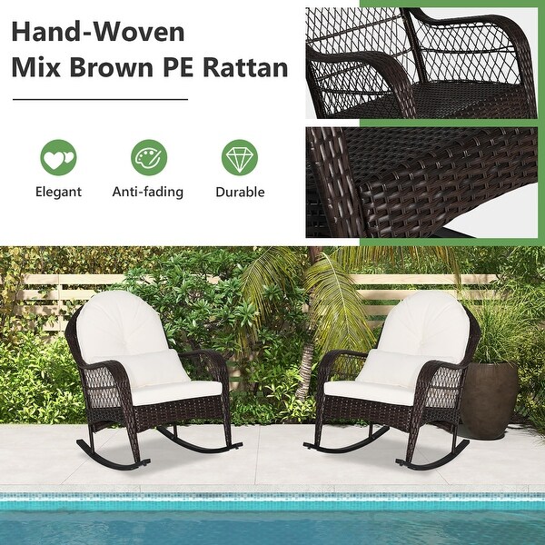 Costway Patio Wicker Rocking Chair W/Seat Back Cushions and Lumbar