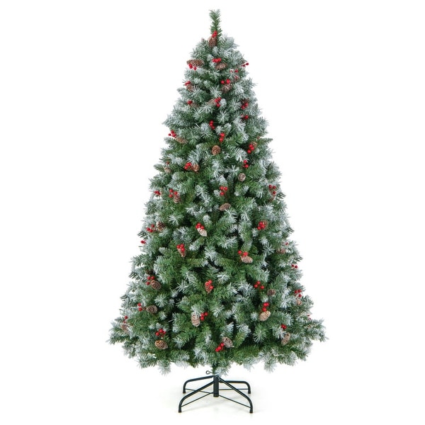 Holiday Hinged Christmas Tree with PVC Branch Tips，Warm White LED Lights