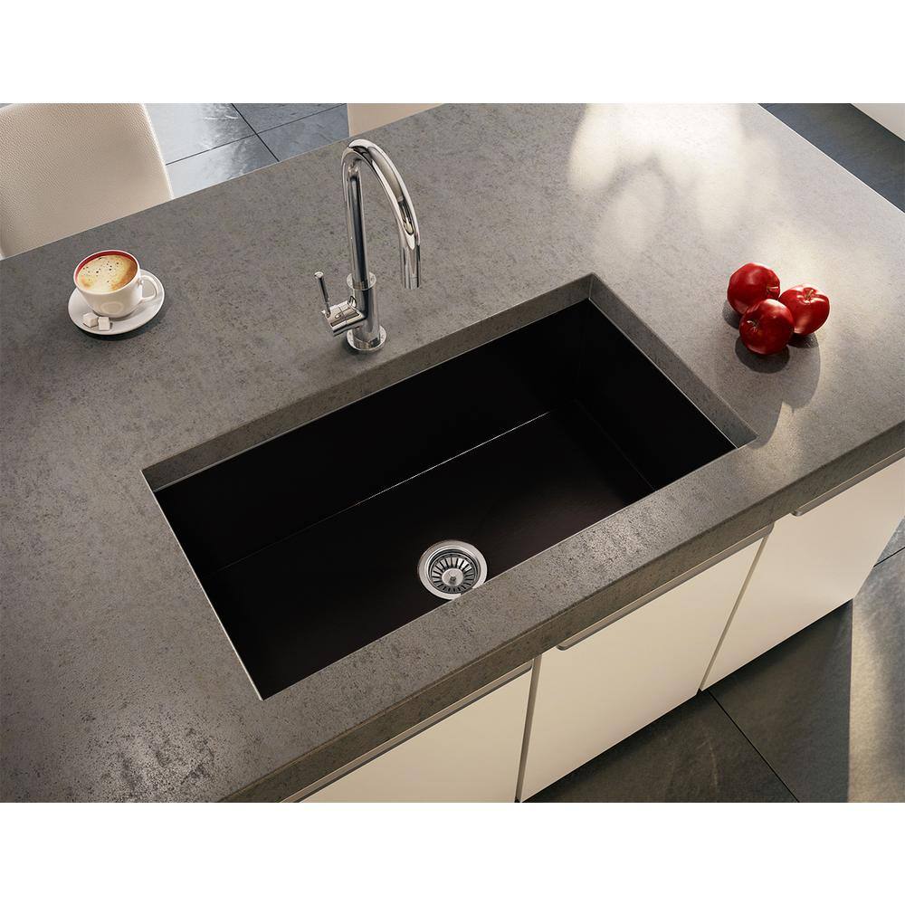 Swan Ascend Undermount Granite 32 in. 0-Hole Single Bowl Kitchen Sink in Nero QU03322AD.077