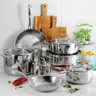 Tramontina 12 Piece Tri-Ply Clad Stainless Steel Cookware Set with Glass Lids 801161012DS