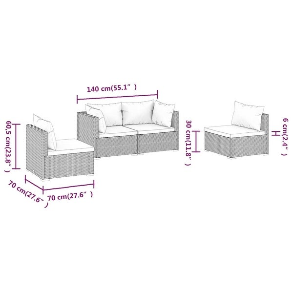 4 Piece Patio Lounge Set with Cushions Poly Rattan Black - Overstock - 36365072