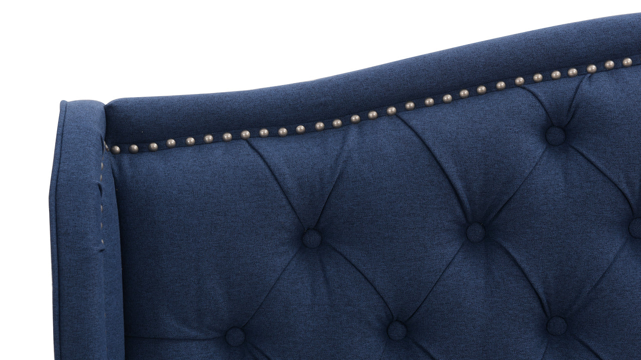 Marcella Tufted Wingback Queen Bed Dark Sapphire Blue