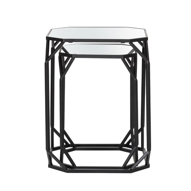 21 75 quot Metal With Glass Accent Tables Black Glitzhome