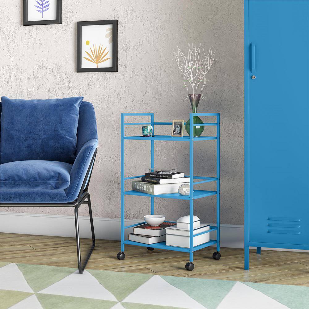 Novogratz Cache 3-Tier Rolling Metal Cart in Blue 7741810COM