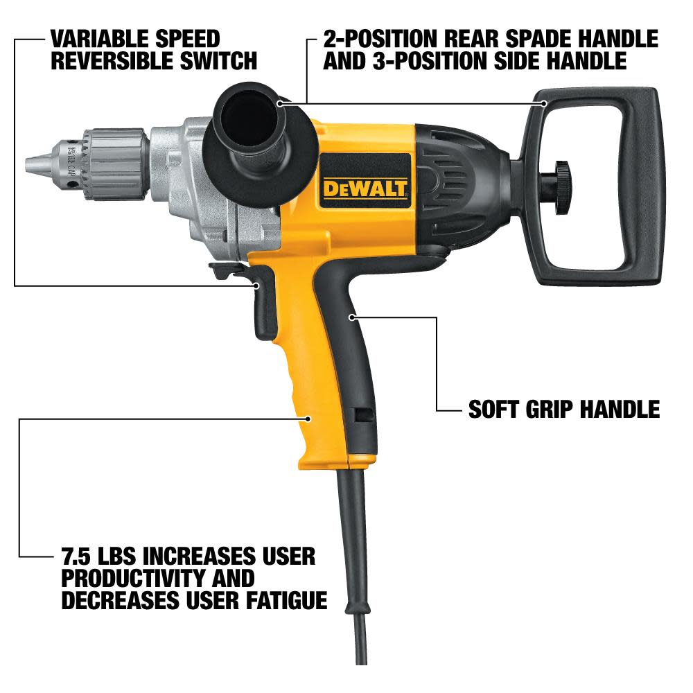 DEWALT HEAVY-DUTY 1/2 SPADE HANDLE DRILL (DW130V) ;