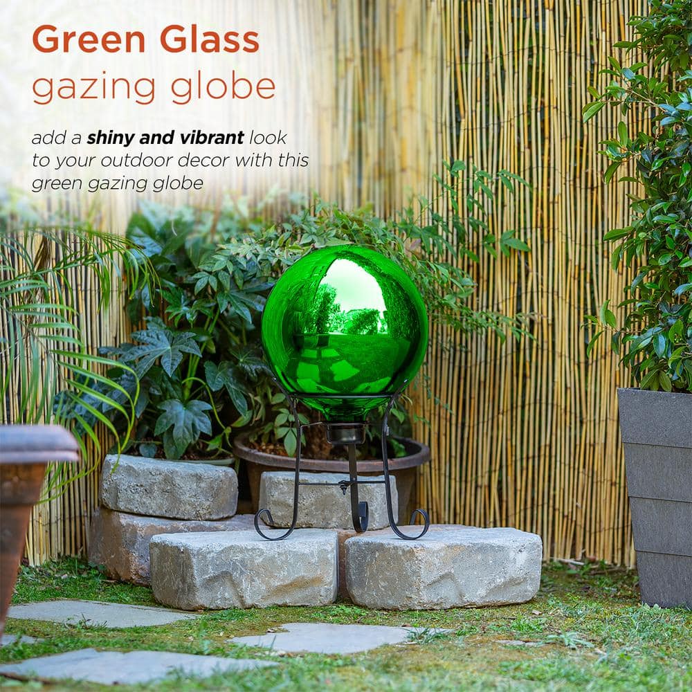 Alpine Corporation 10 in. Dia Indoor/Outdoor Glass Gazing Globe Festive Yard Decor, Green GLB292GN