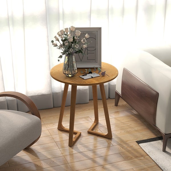 Costway 24'' Round Side Table Solid Rubber Wood End Table Beside - 24'' x 24'' x 24'' (L x W x H)