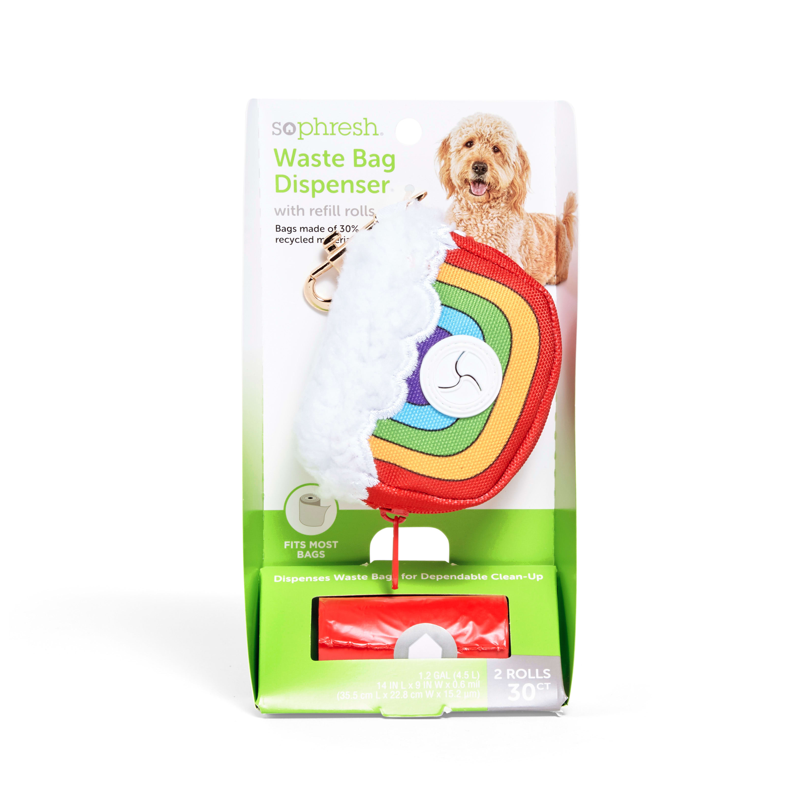 SO PHRESH Rainbow Fabric Dog Waste Bag Dispenser with Refill Rolls