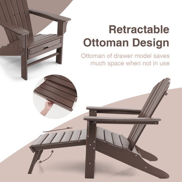 Costway Outdoor Patio Hdpe Deck Adirondack Chair Beach Seat Retractable Ottoman White black coffee grey turquoise