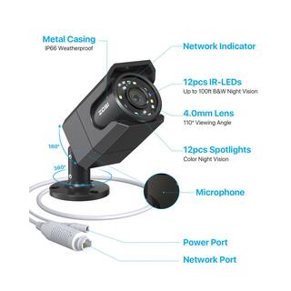 ZOSI ZG1058D 4K 8MP PoE Wired Add-On IP Home Security Camera Starlight Night Vision Only Work with Same Brand NVR IPC-1058D-B-C