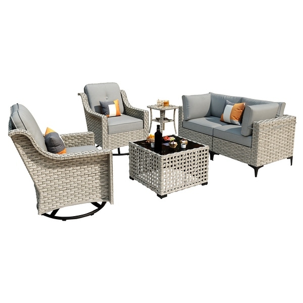 XIZZI 6Piece Patio Furniture Wicker Conversation Set with Swivel Chair