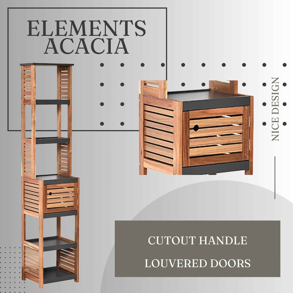 Bathroom Linen Tower Cabinet Elements 1 Door 5 Shelves Acacia Gray   15.3\