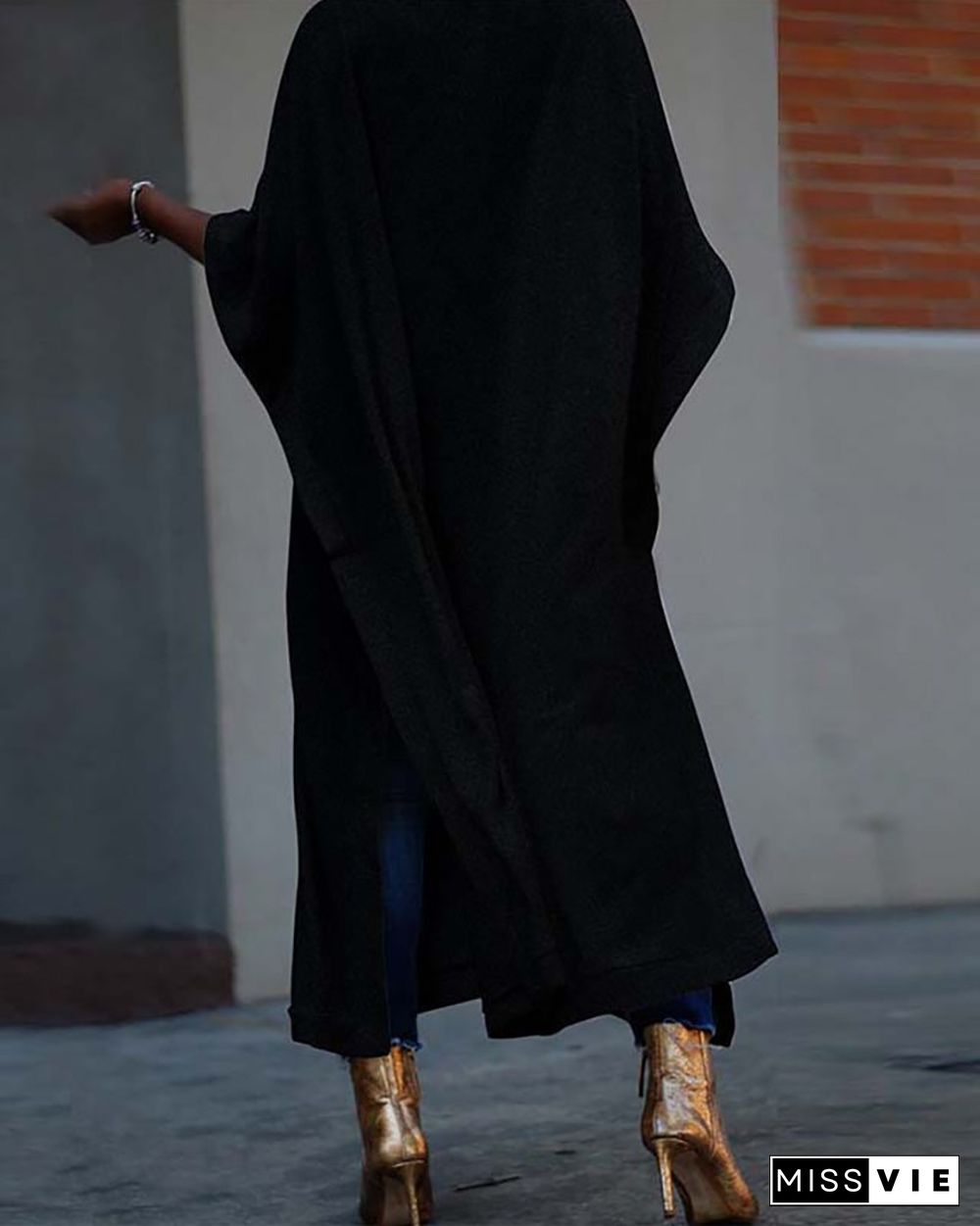 Batwing Sleeve High Slit Casual Dress