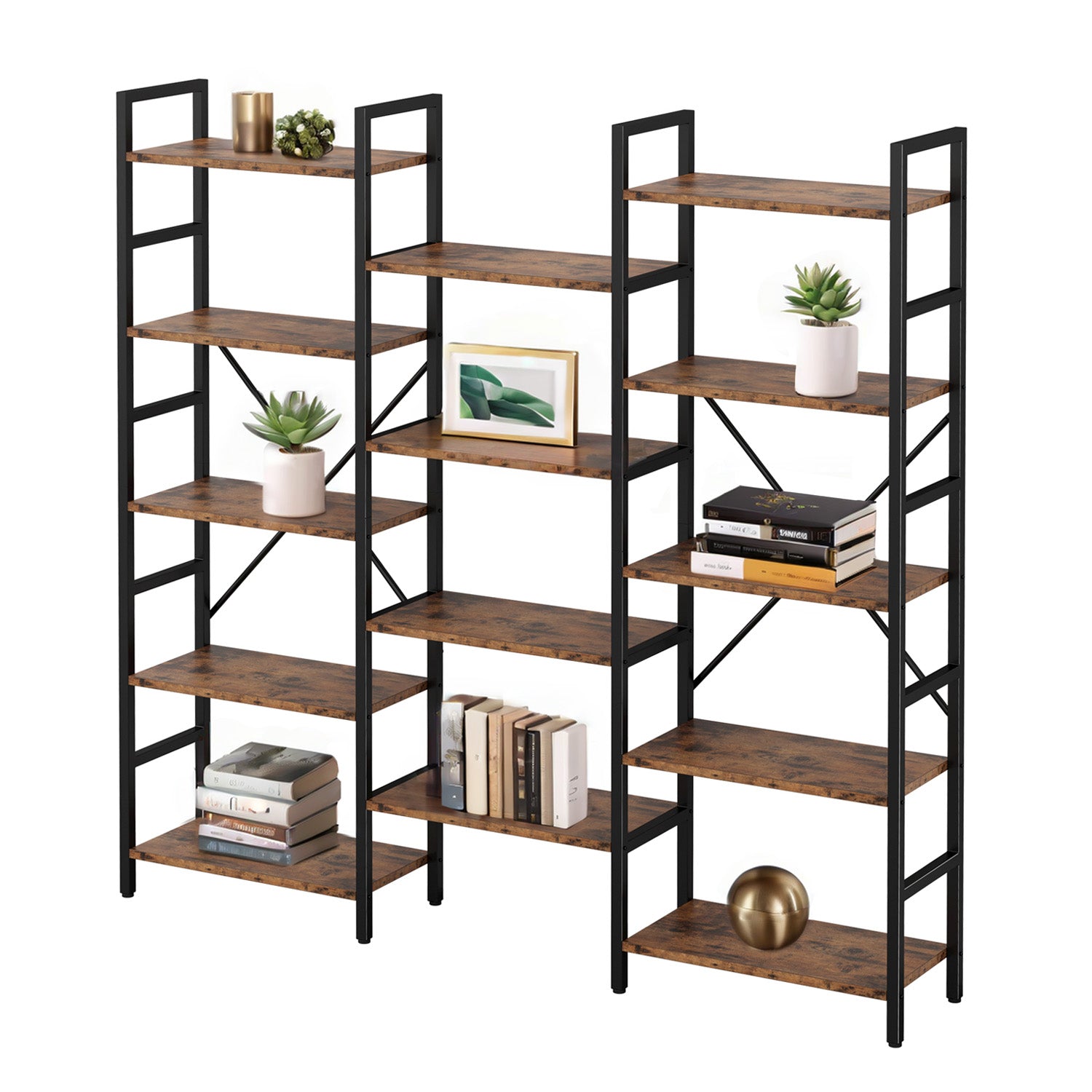 Large Etagere Bookcases Bookshelves 3 Wide 5 Tiers Industrial Bookshelf Open Display Shelves