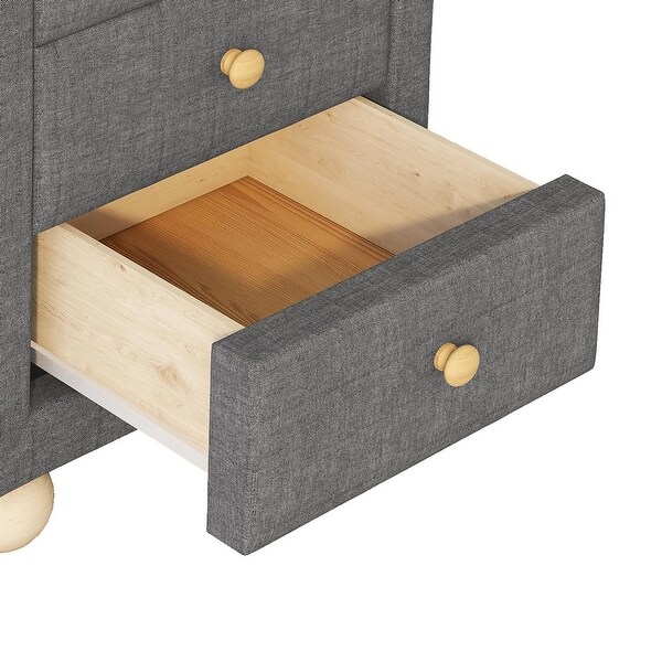 Upholstered Storage Nightstand with 3 Drawers and Natural Wood Knobs - - 36389189