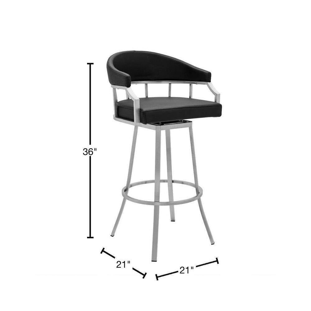 Armen Living Palmdale Brushed Stainless Steel Swivel Modern Faux Leather Bar and Counter Stool LCVLBABSBL26