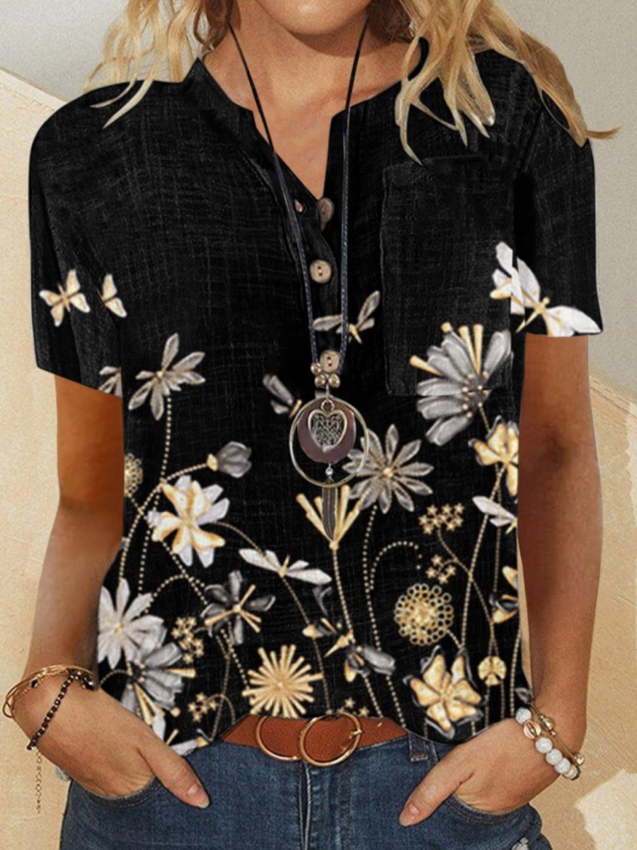 Casual Printed V-Neck Short Sleeve Shirt