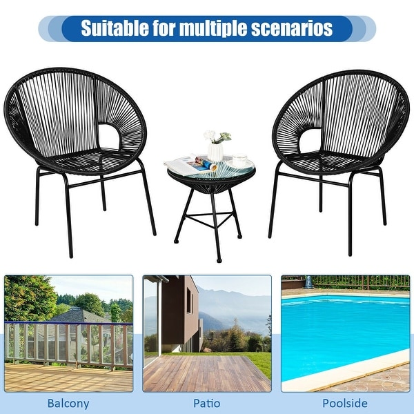 3PCS Patio Acapulco Furniture Bistro Set with Glass Table