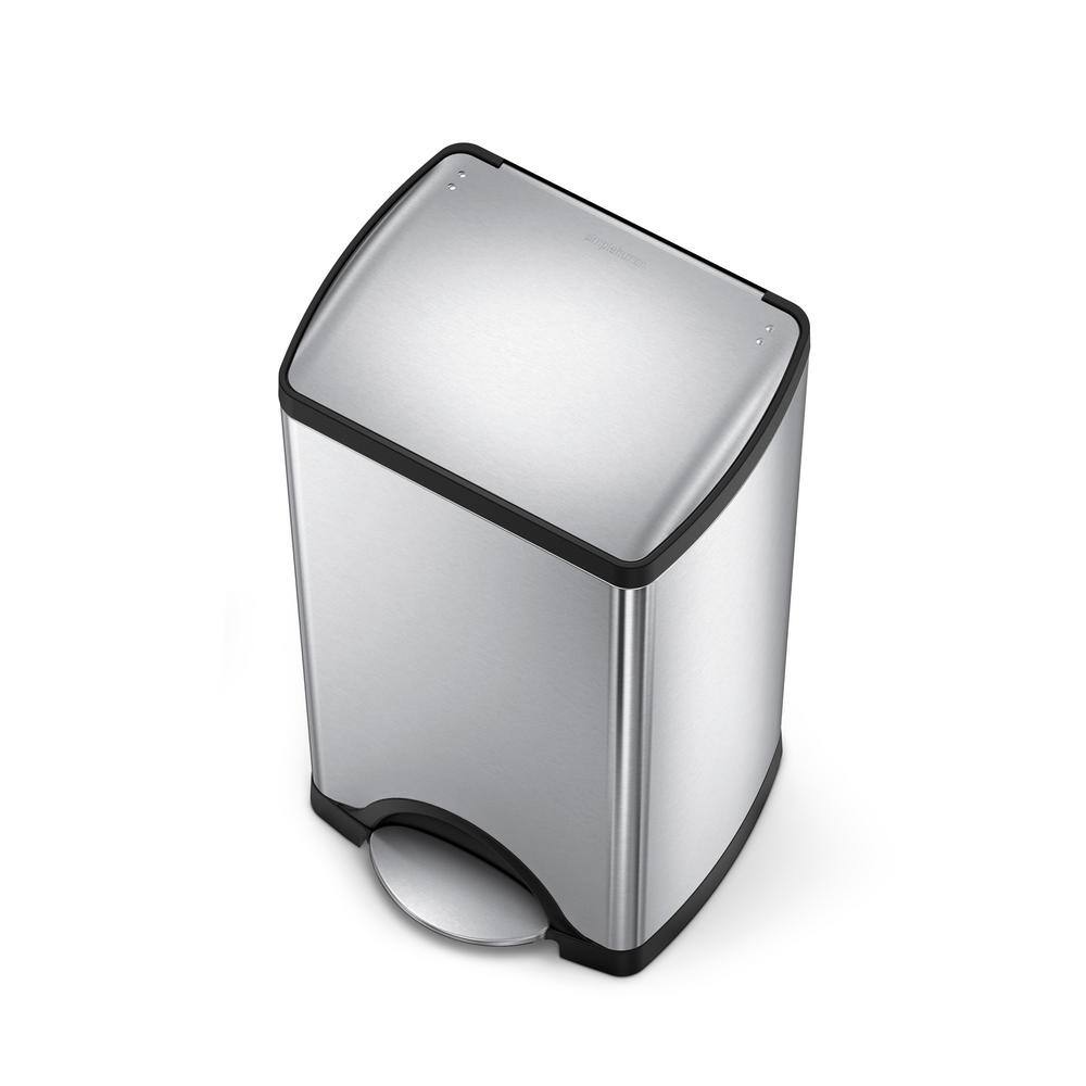 simplehuman 7.8 Gal. Brushed Stainless Steel Rectangular Step Trash Can with Steel Lid CW1832DC