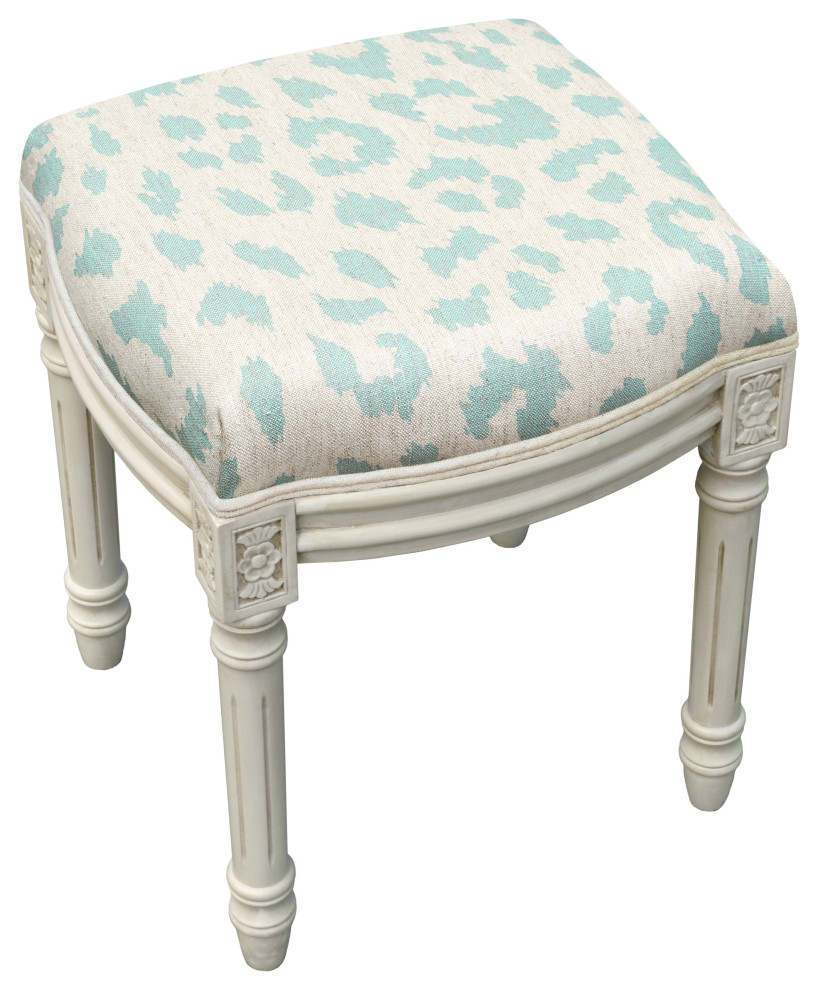 Cheetah Aqua  Print Linen Upholstered Vanity Stool   French Country   Vanity Stools And Benches   by 123 Creations  Houzz