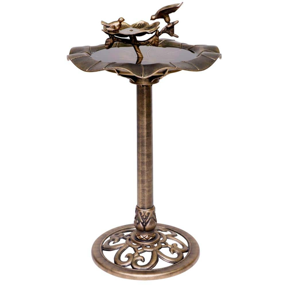 Alpine Corporation 34 in. Tall Pedestal Birdbath Fountain with Bird and Flower TEC380