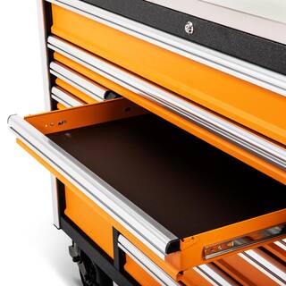 GEARWRENCH GSX 72 in. x 25 in. 18-Drawer Orange and Black Rolling Mobile Workbench Cabinet with Stainless Steel Worktop 83249