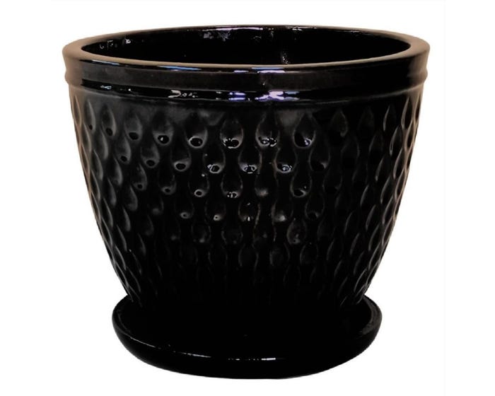 Waffle Planter， Glossy Black， Large - ASCBRP6GBL