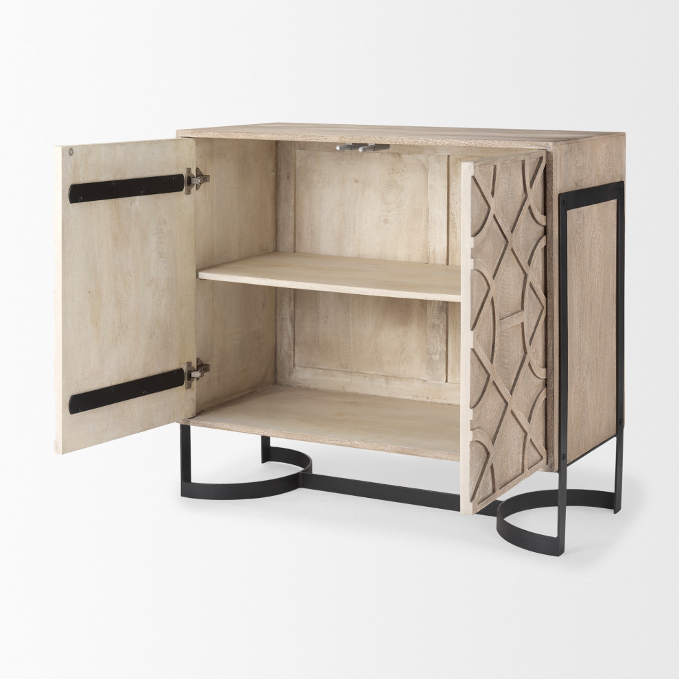 Rivien Light Brown Solid Wood With Black Iron Frame Accent Cabinet   Industrial   Accent Chests And Cabinets   by Mercana  Houzz