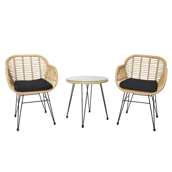 3 Pieces Patio Rattan Conversation Set with Coffee Side Table