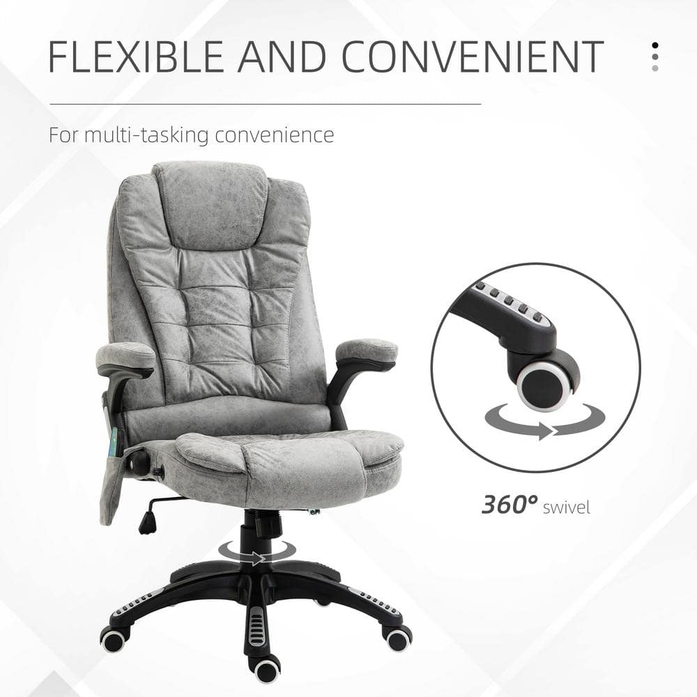 Vinsetto Grey Microfiber Ergonomic Vibrating Massage Office Chair with 6-Point Vibration Reclining Backrest 921-171V83GY