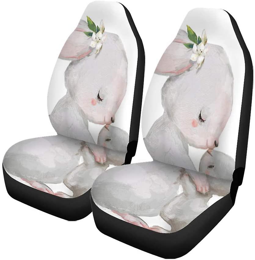 Set Of 2 Car Seat Covers Watercolor Cute White Hare Mom Little Pink Bunny Universal Auto Front Seats Protector Fits For Car，suv Sedan，truck