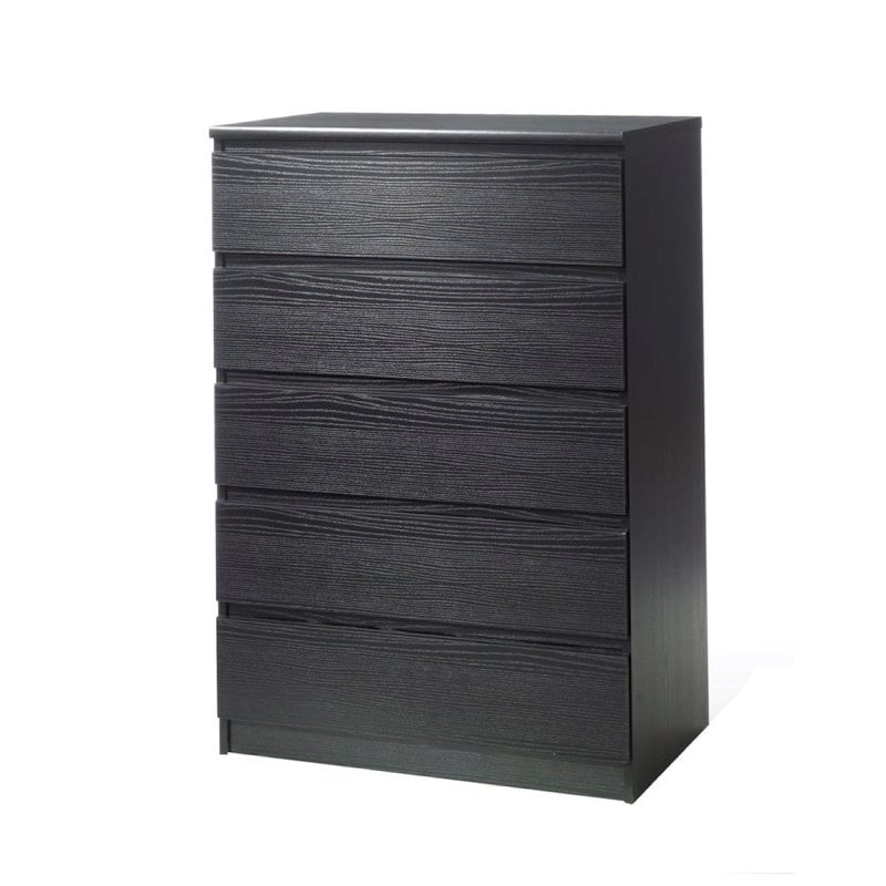 Bowery Hill Contemporary 5 Drawer Wood Chest in Black