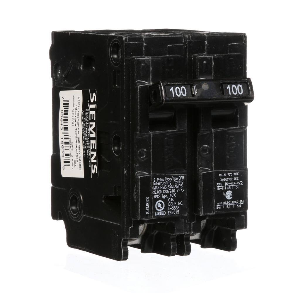 Siemens 100 Amp Double-Pole Type QPH 22kA Circuit Breaker Q2100H