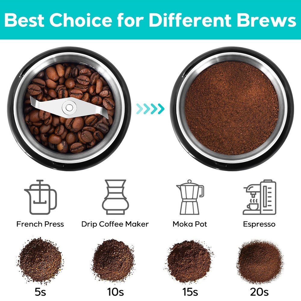 CASABREWS Coffee Grinder Electric  One Touch Operation Coffee Bean Grinder  Silver