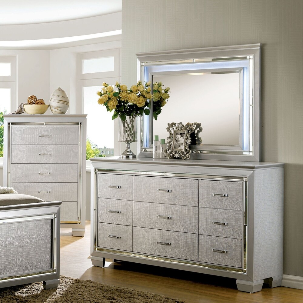 Ruff Crocodile Contemporary Wood 9 Drawer 2 piece Dresser and Mirror Set by Furniture of America