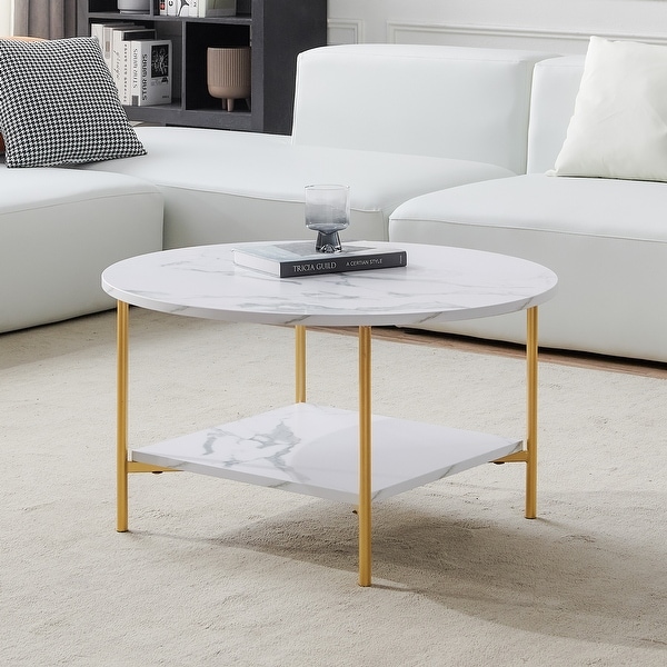 Modern Coffee Table Side Table，Gold Metal Frame with Marble Color Top